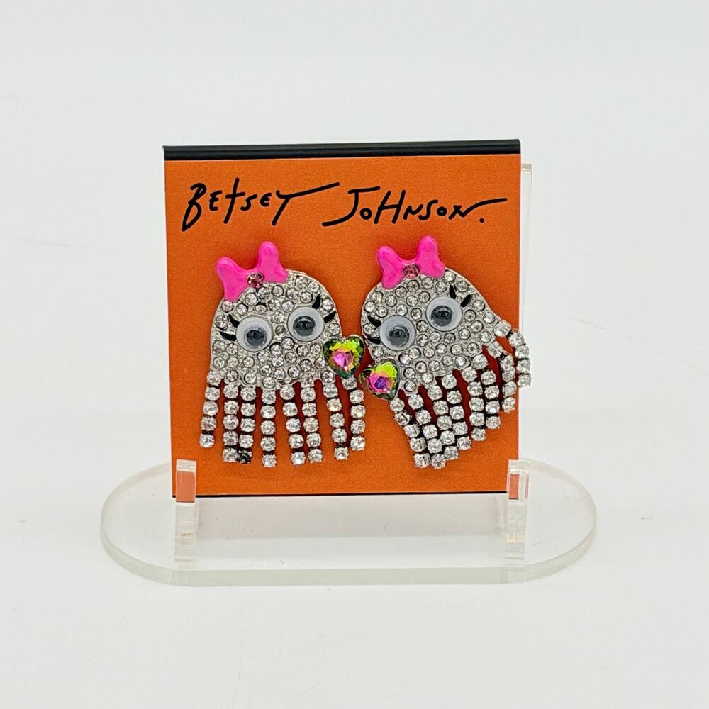 Betsey Johnson Shaky Ghost With Bow Drop Earrings NEW